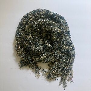 Vintage blue, cream and gold mesh lightweight scarf with s…